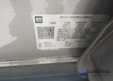 2024 Chevrolet Trax Fwd Sp из США, поврежденный, VIN KL77LFE25RC029926